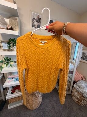 American Eagle Outfitters Cable Knit Crewneck Sweater - Mustard